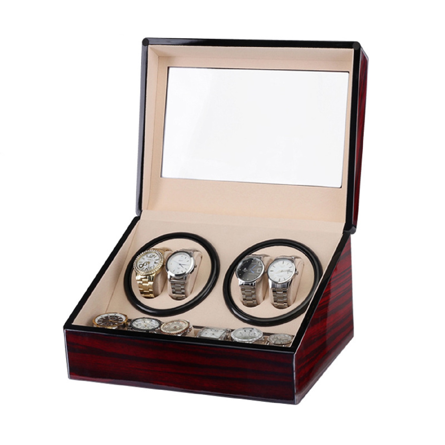 High Gloss PU Painted 4+6 Automatic Watch Winder with Watch Storage for 10 watches